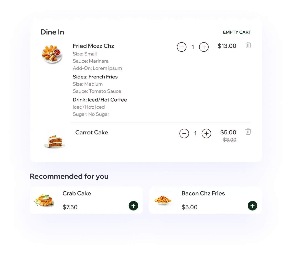 Ordering experience interface